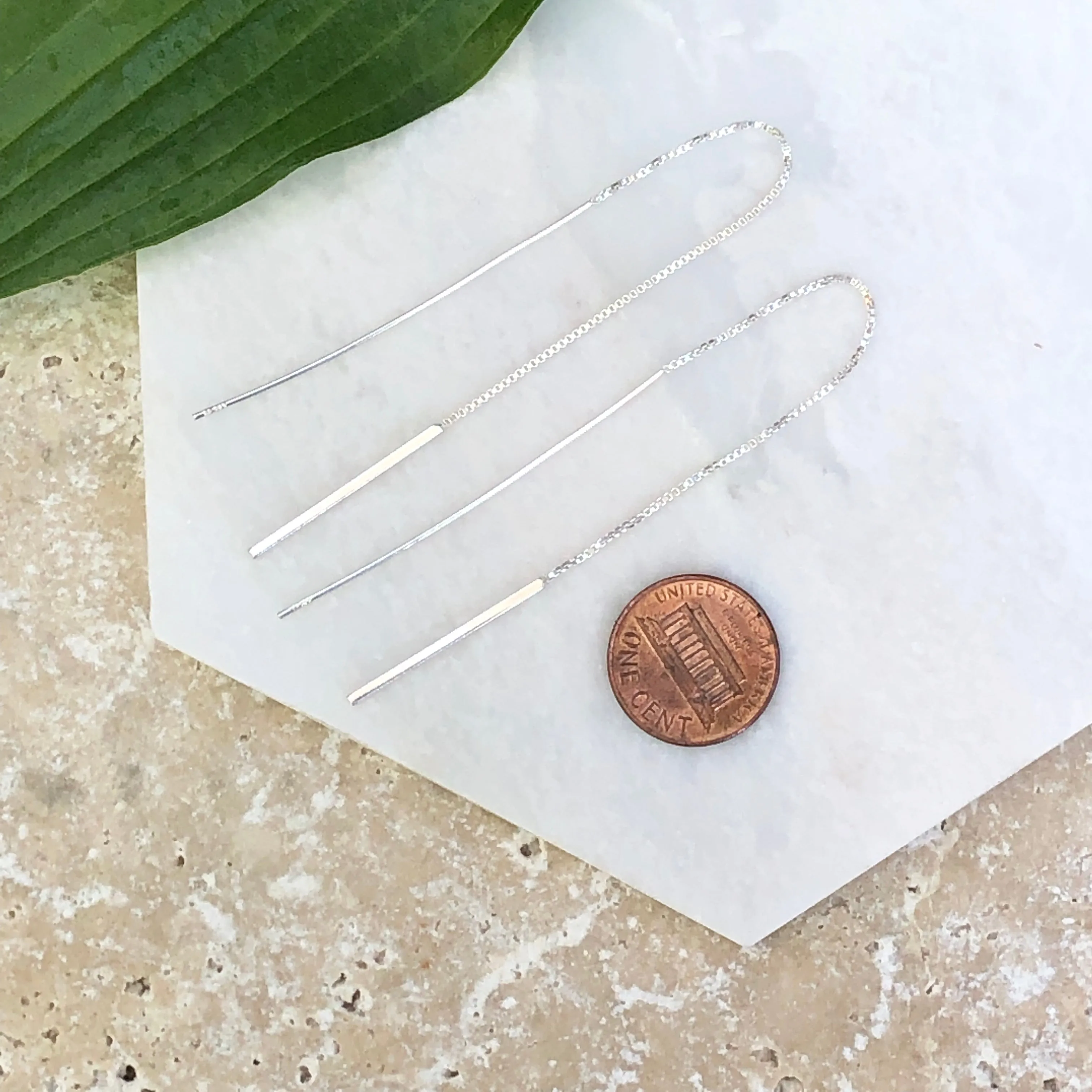 Sterling Silver Threader Box Chain Bar Ear Wire Earrings