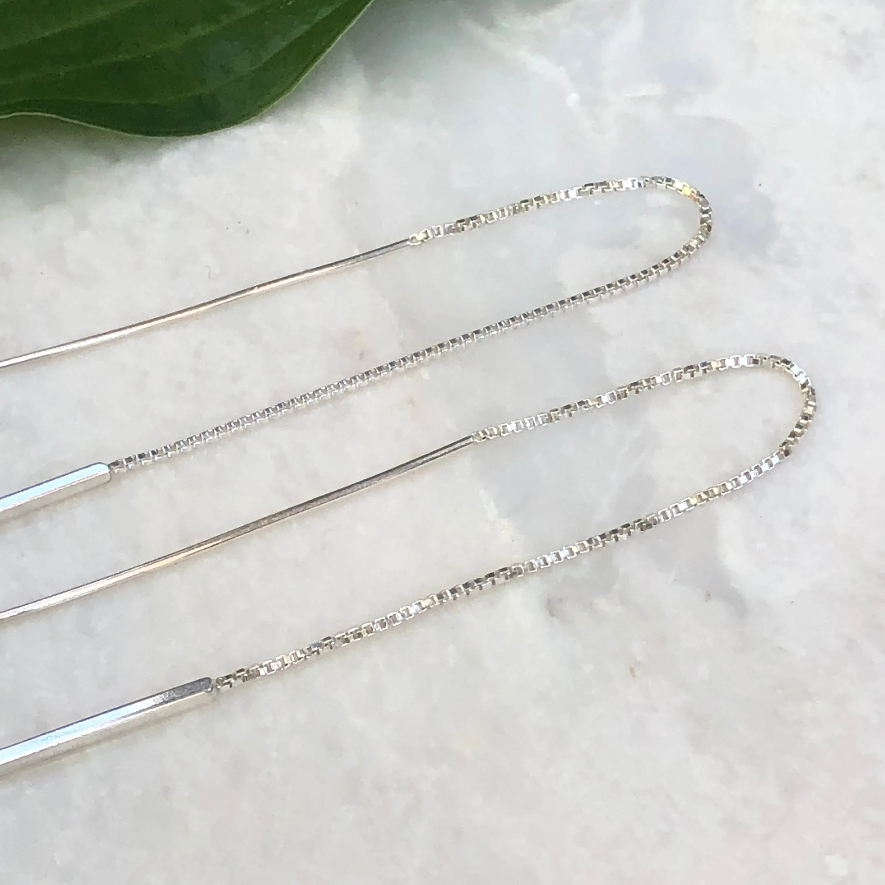 Sterling Silver Threader Box Chain Bar Ear Wire Earrings