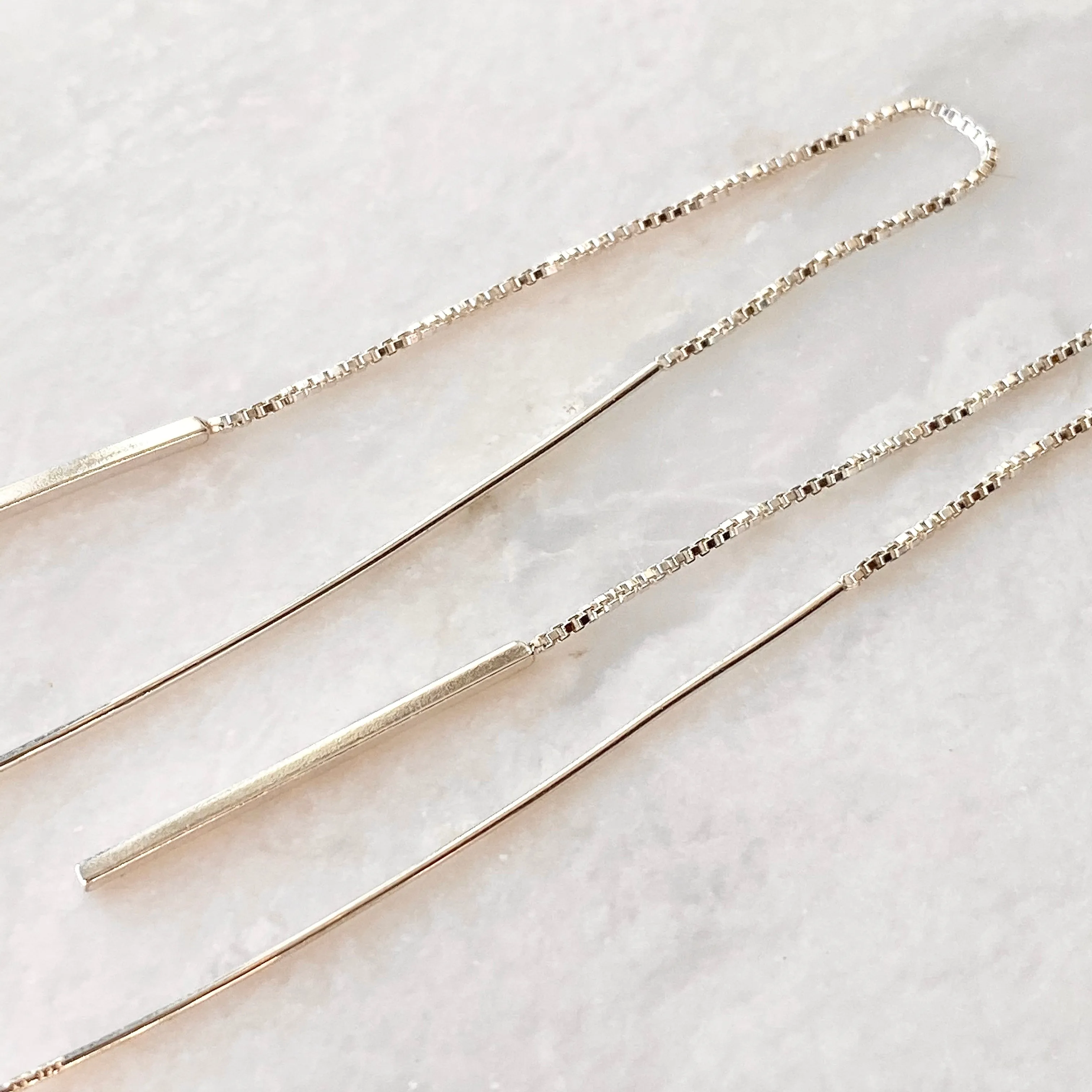 Sterling Silver Threader Box Chain Bar Ear Wire Earrings