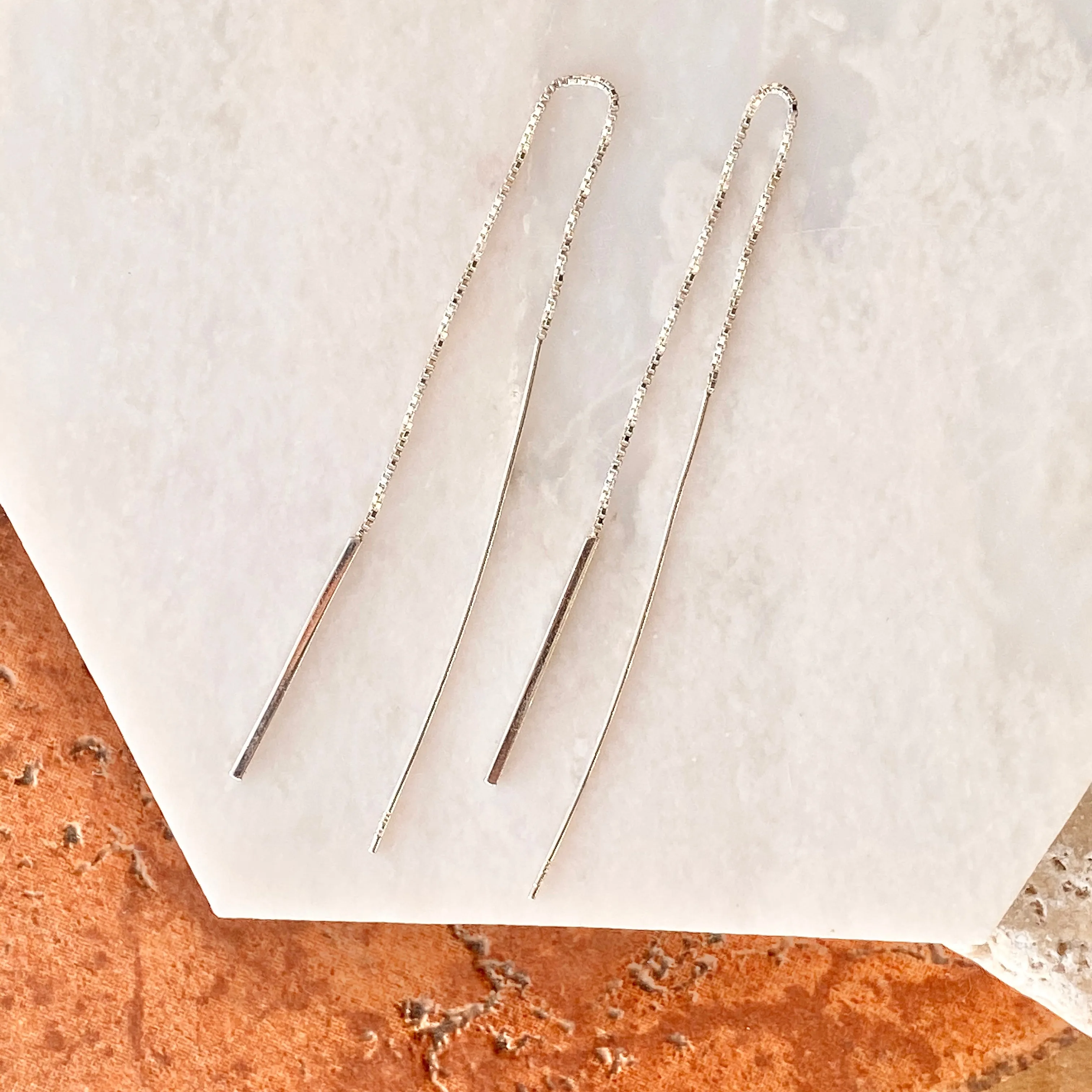 Sterling Silver Threader Box Chain Bar Ear Wire Earrings
