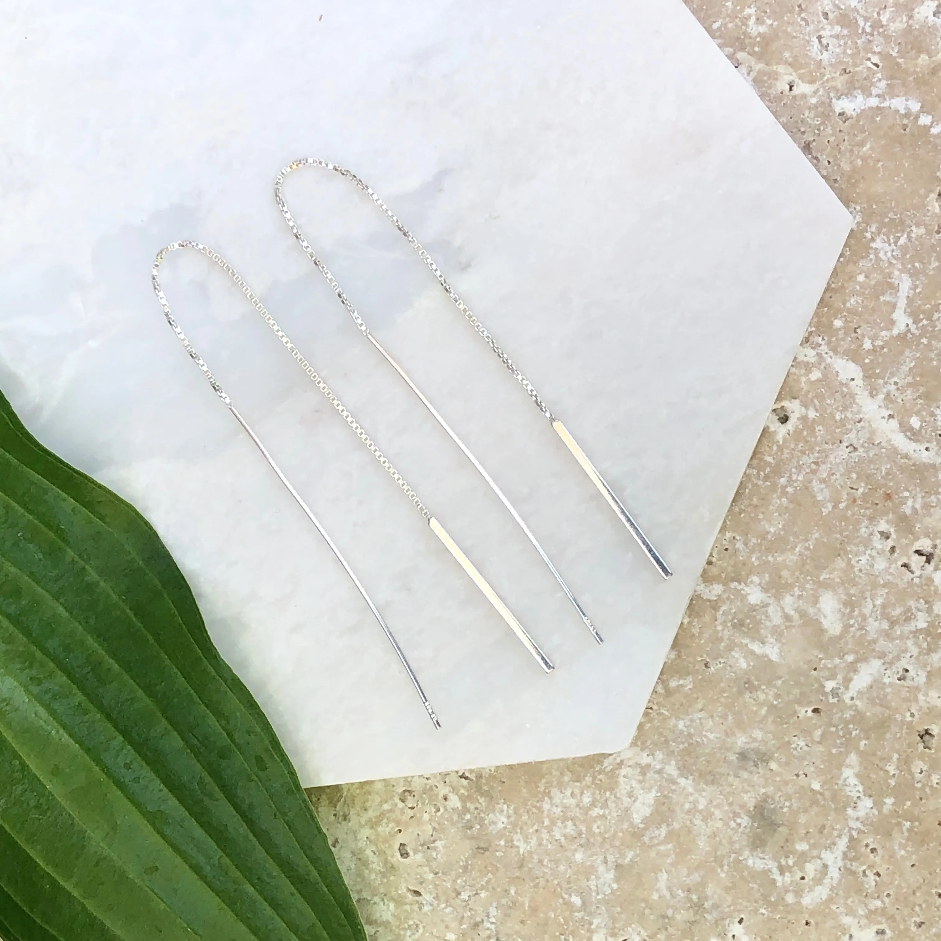Sterling Silver Threader Box Chain Bar Ear Wire Earrings
