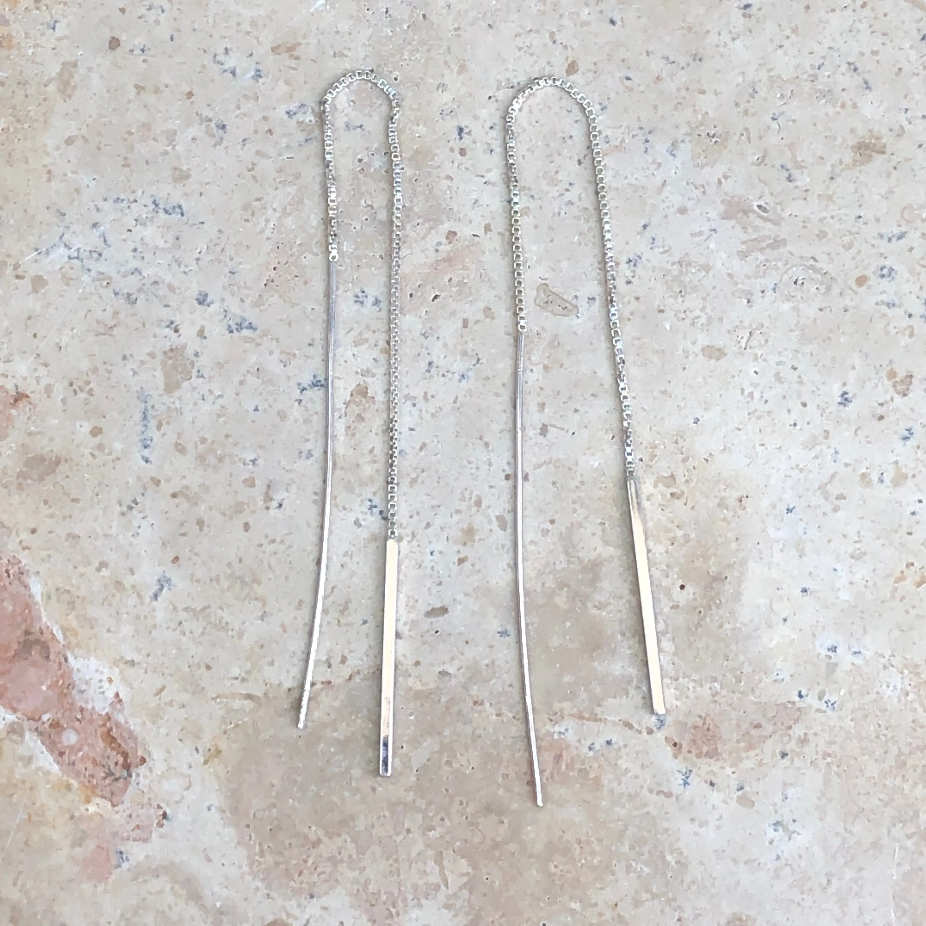 Sterling Silver Threader Box Chain Bar Ear Wire Earrings