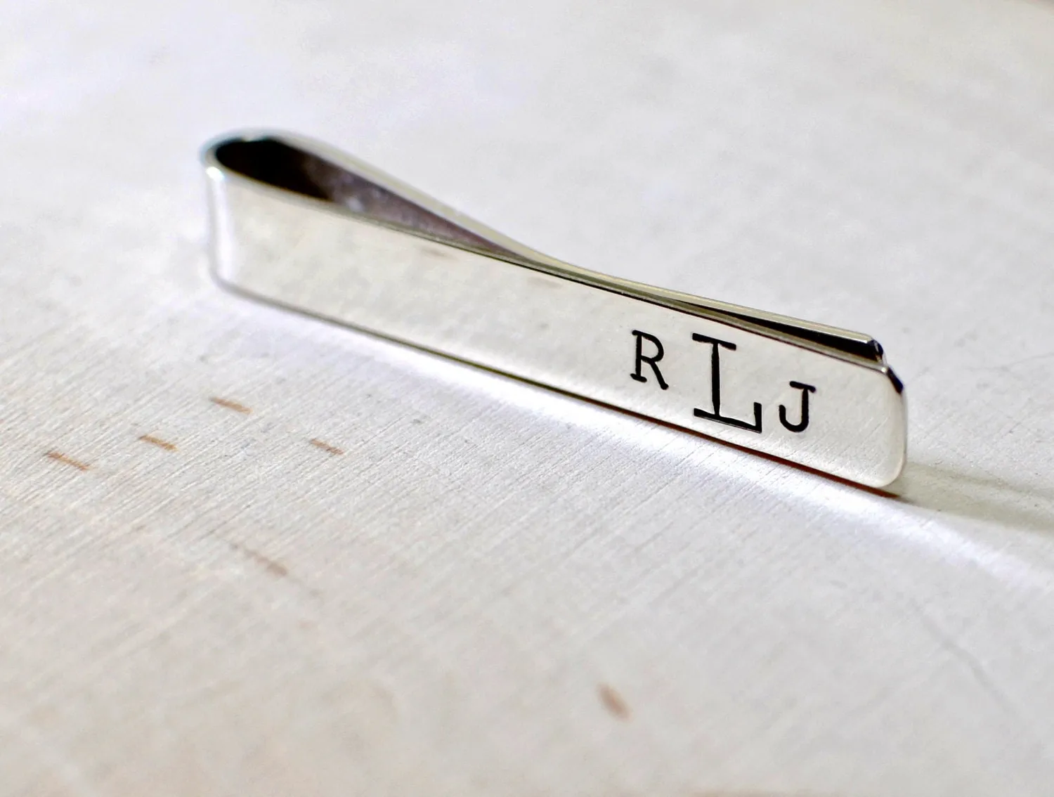 Sterling silver tie clip with custom monogram
