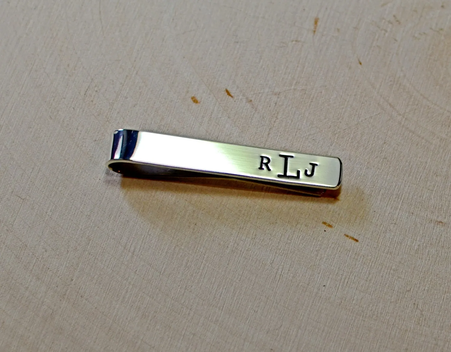 Sterling silver tie clip with custom monogram