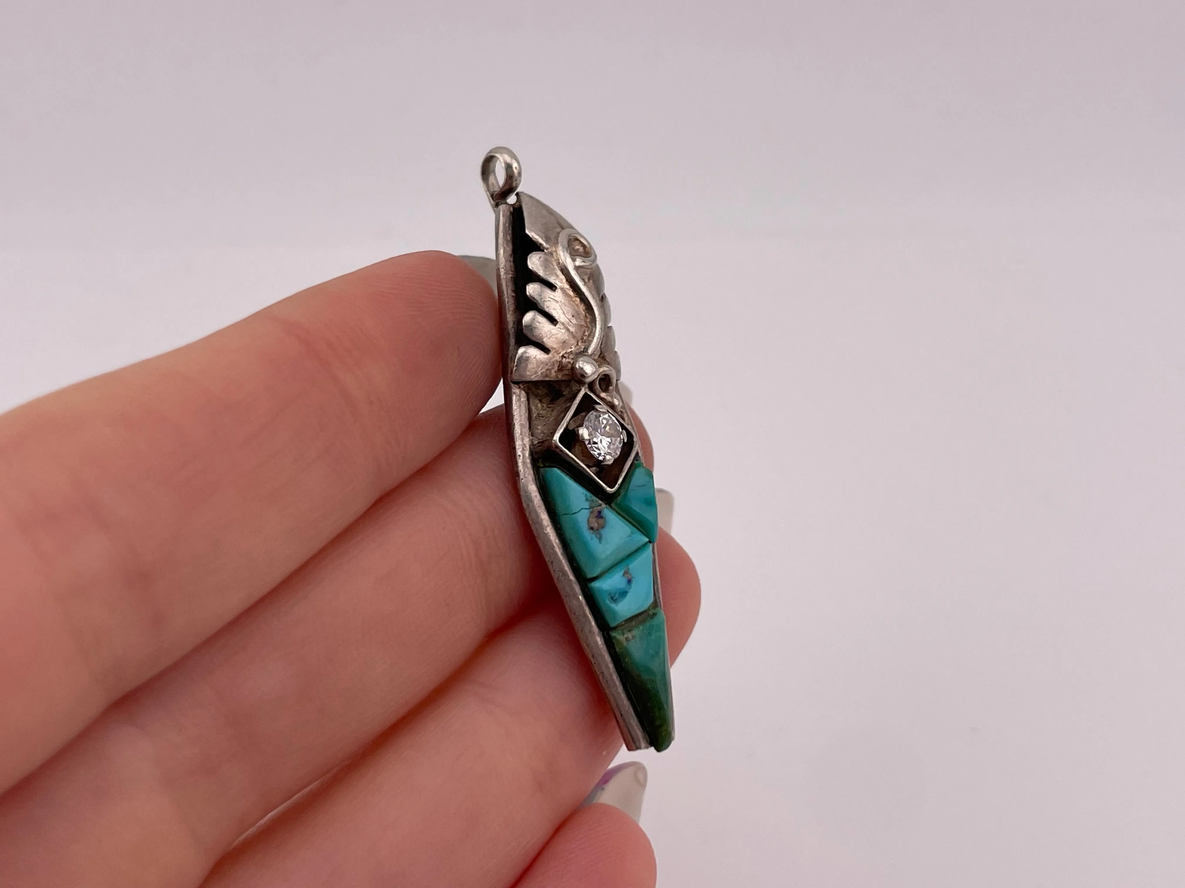 sterling silver turquoise & rhinestone pendant **AS IS**