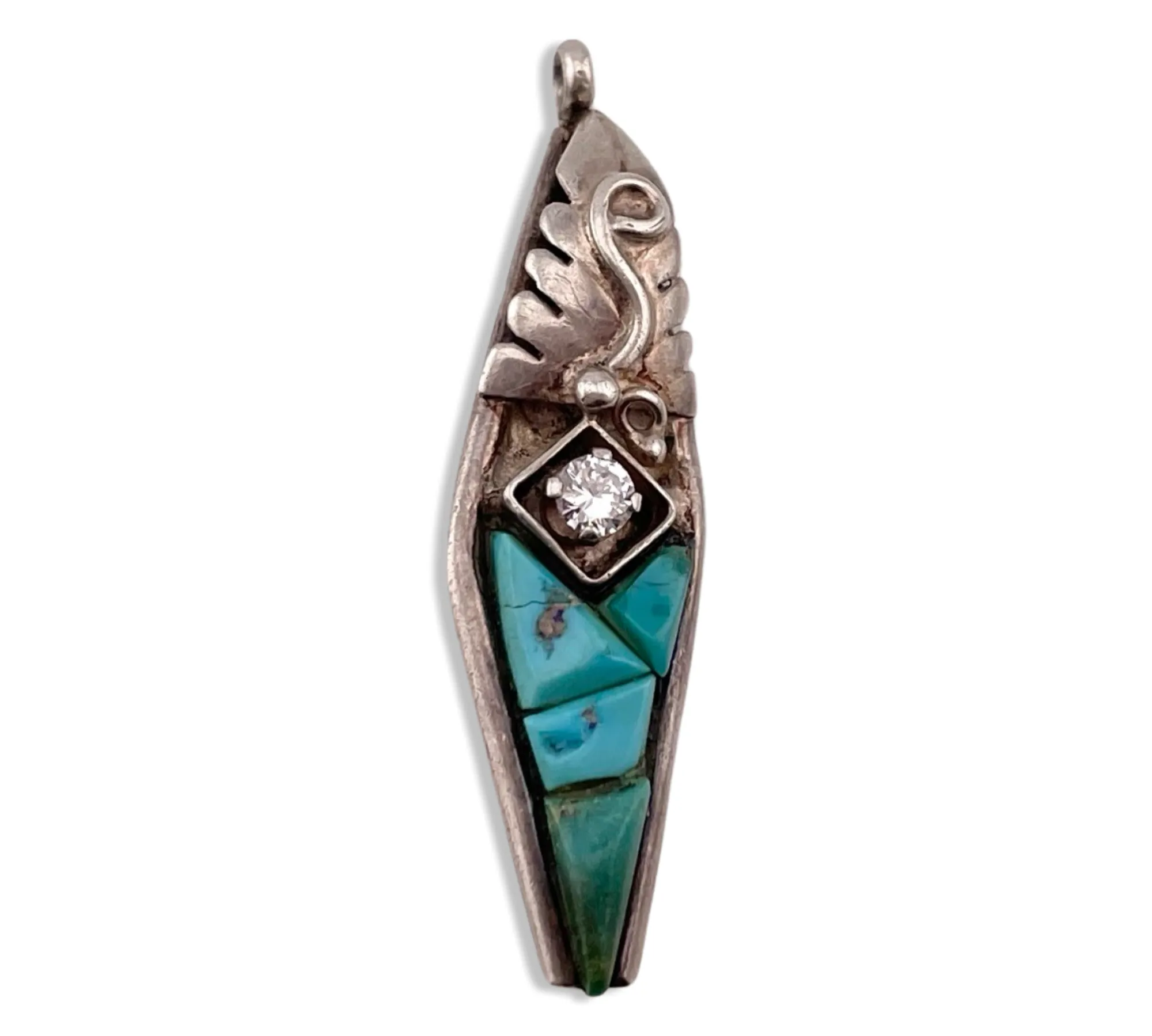 sterling silver turquoise & rhinestone pendant **AS IS**