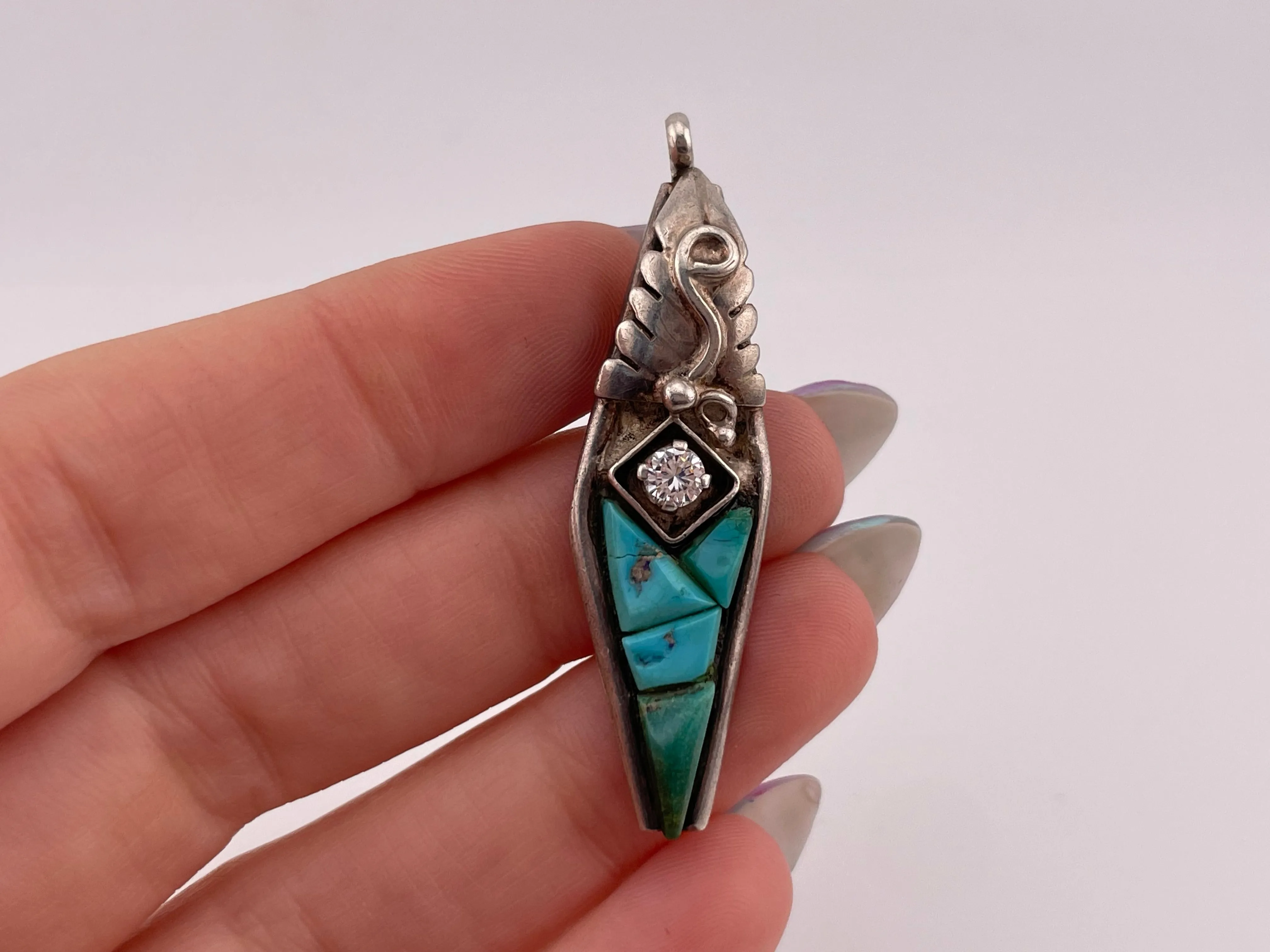 sterling silver turquoise & rhinestone pendant **AS IS**