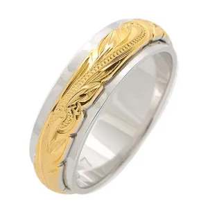 Sterling Silver Two-Tone Yellow Gold and Rhodium Plated Double Ring 6*4mm (Thick)