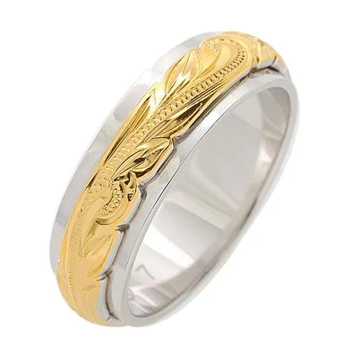 Sterling Silver Two-Tone Yellow Gold and Rhodium Plated Double Ring 6*4mm (Thick)