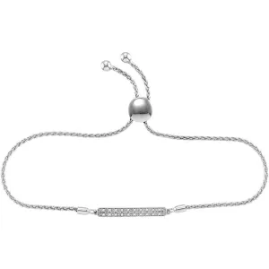Sterling Silver Women Round Diamond Bolo Adjustable Bracelet 1/10 Cttw