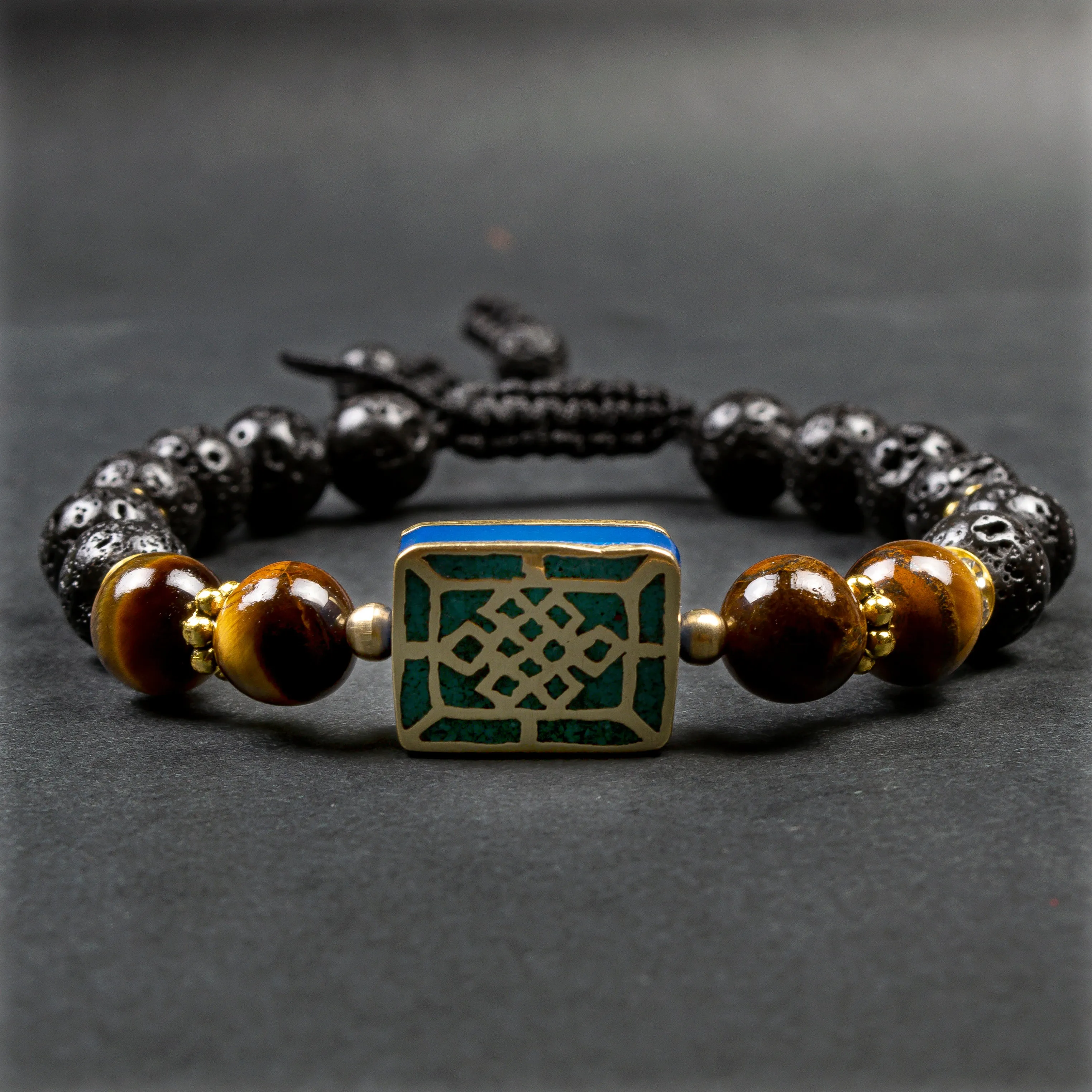 Strength Bracelet with Endless Knot Lapis Inlaid Charm