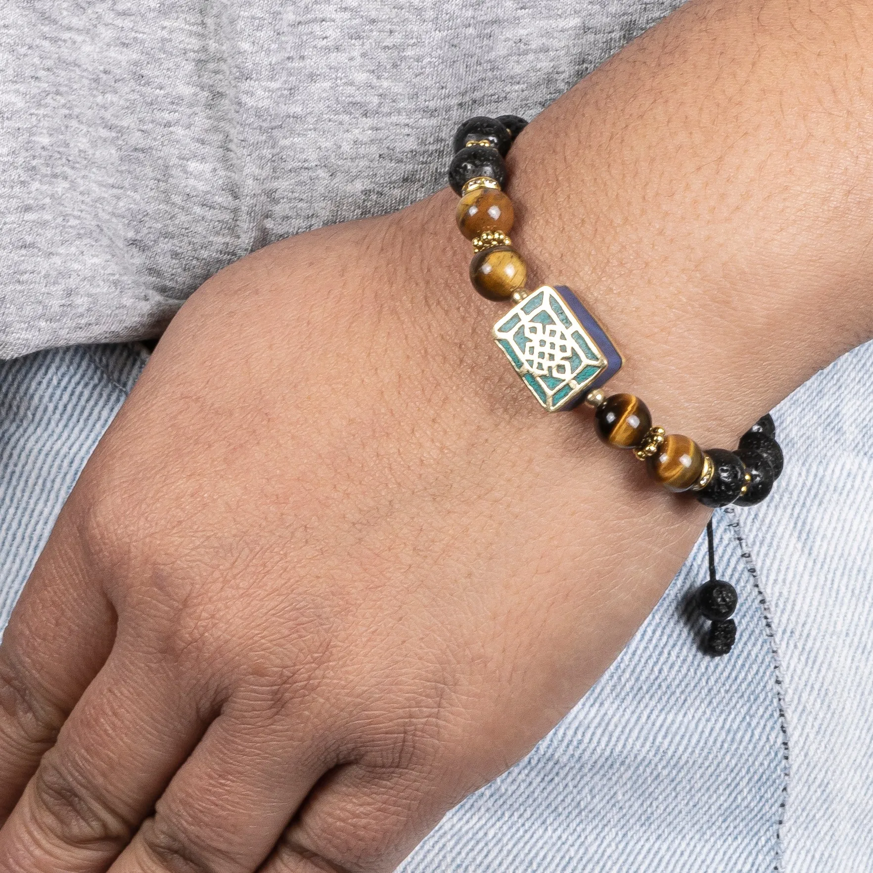 Strength Bracelet with Endless Knot Lapis Inlaid Charm