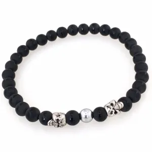 Striped Matte Onyx Skull Stretch Men's Bracelet