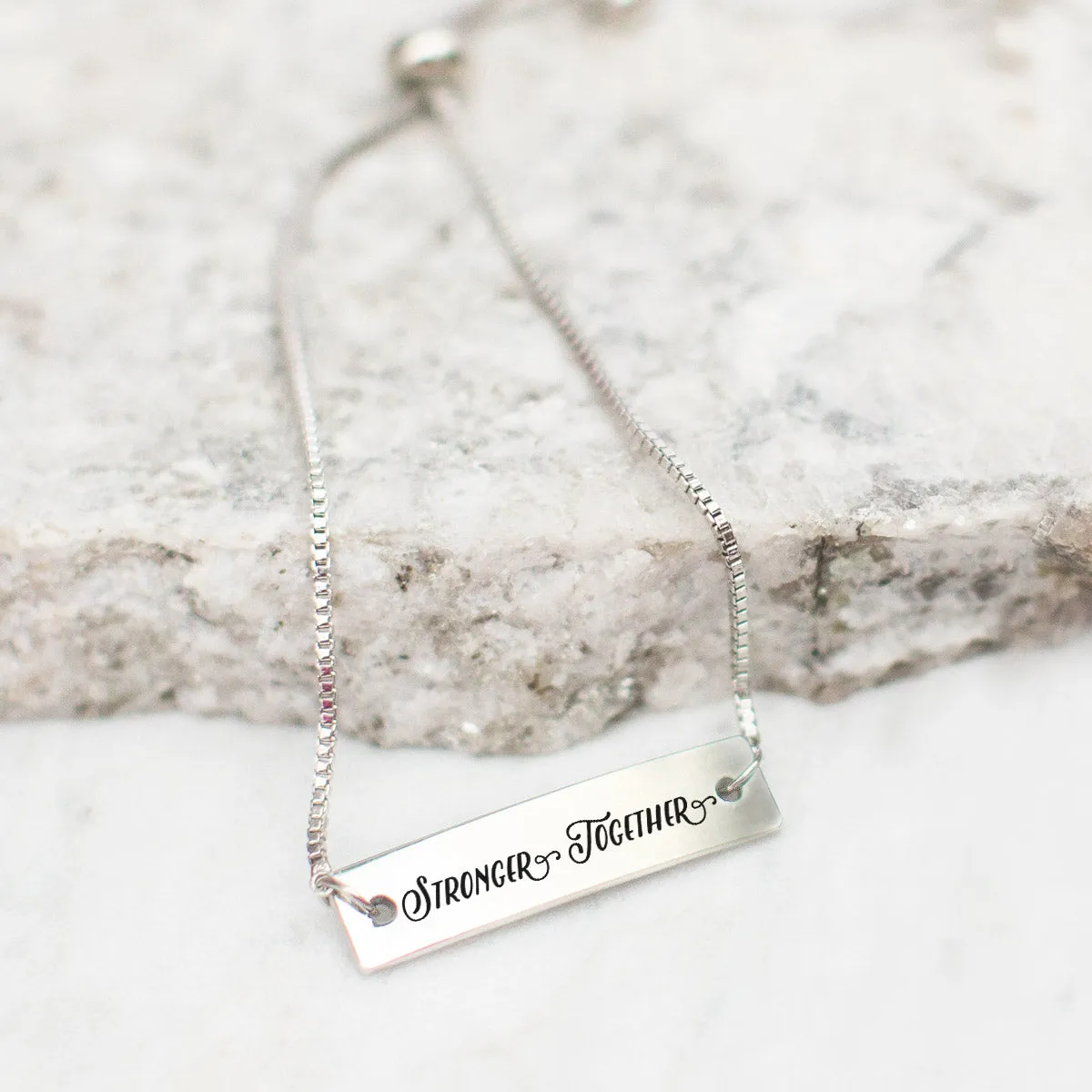 Stronger Together Silver Bar Adjustable Bracelet