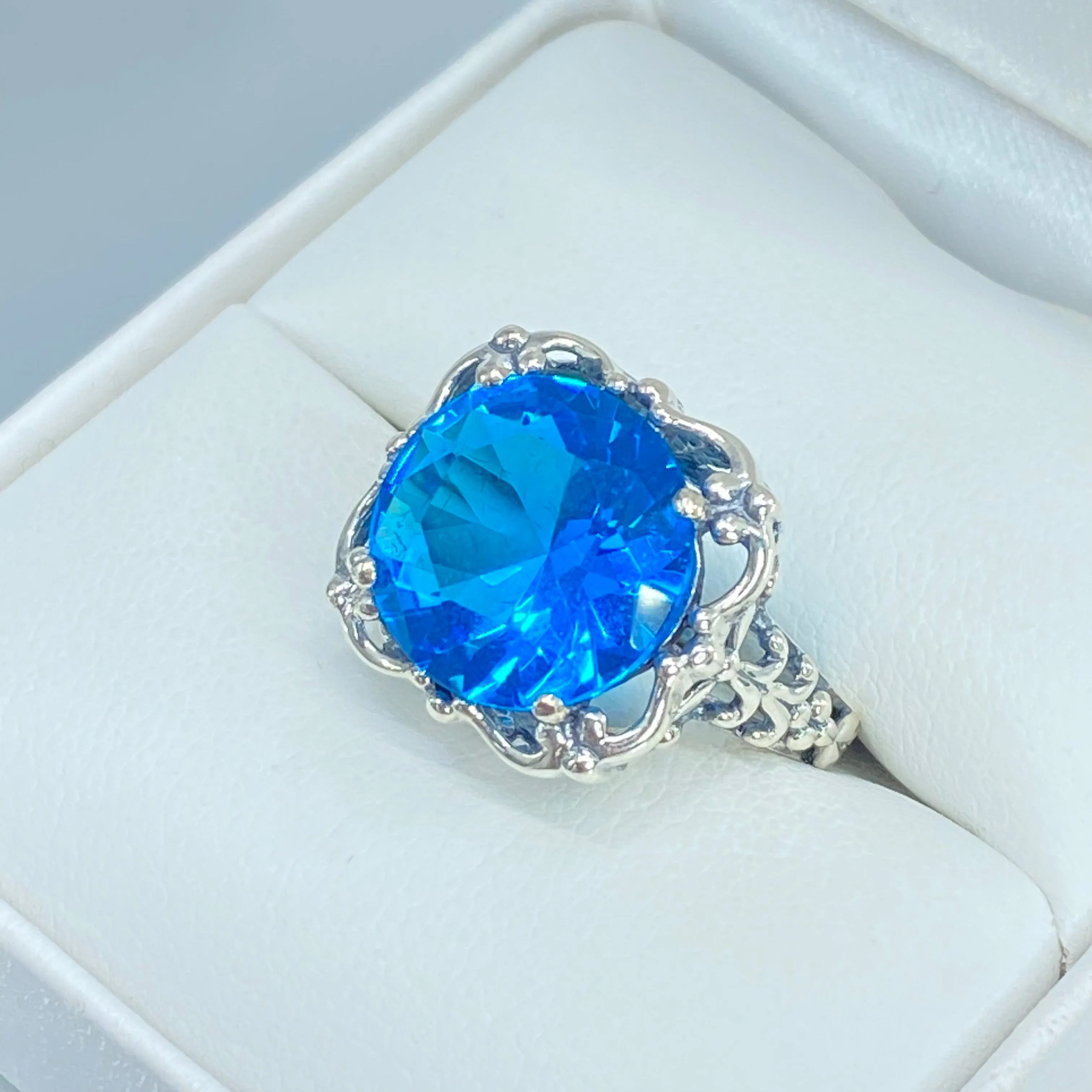 Swiss Blue Topaz Victorian Ring #D103