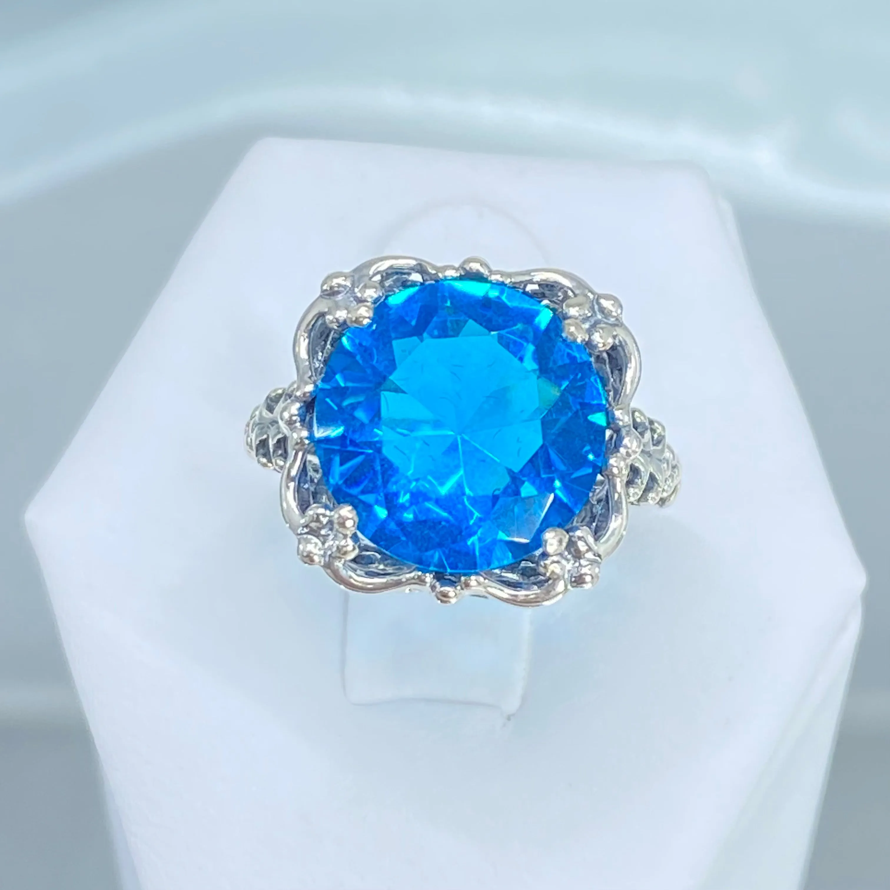 Swiss Blue Topaz Victorian Ring #D103