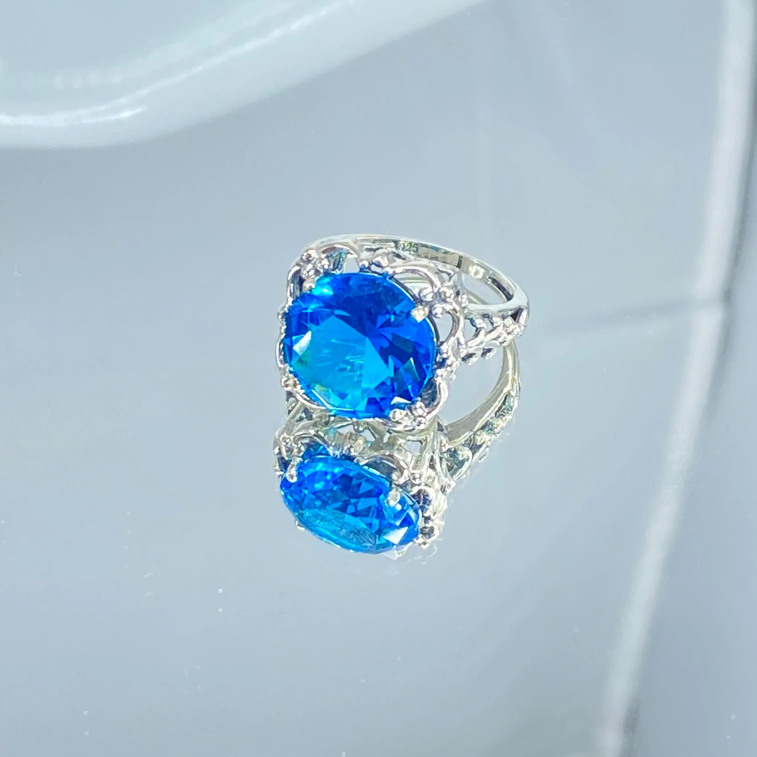 Swiss Blue Topaz Victorian Ring #D103