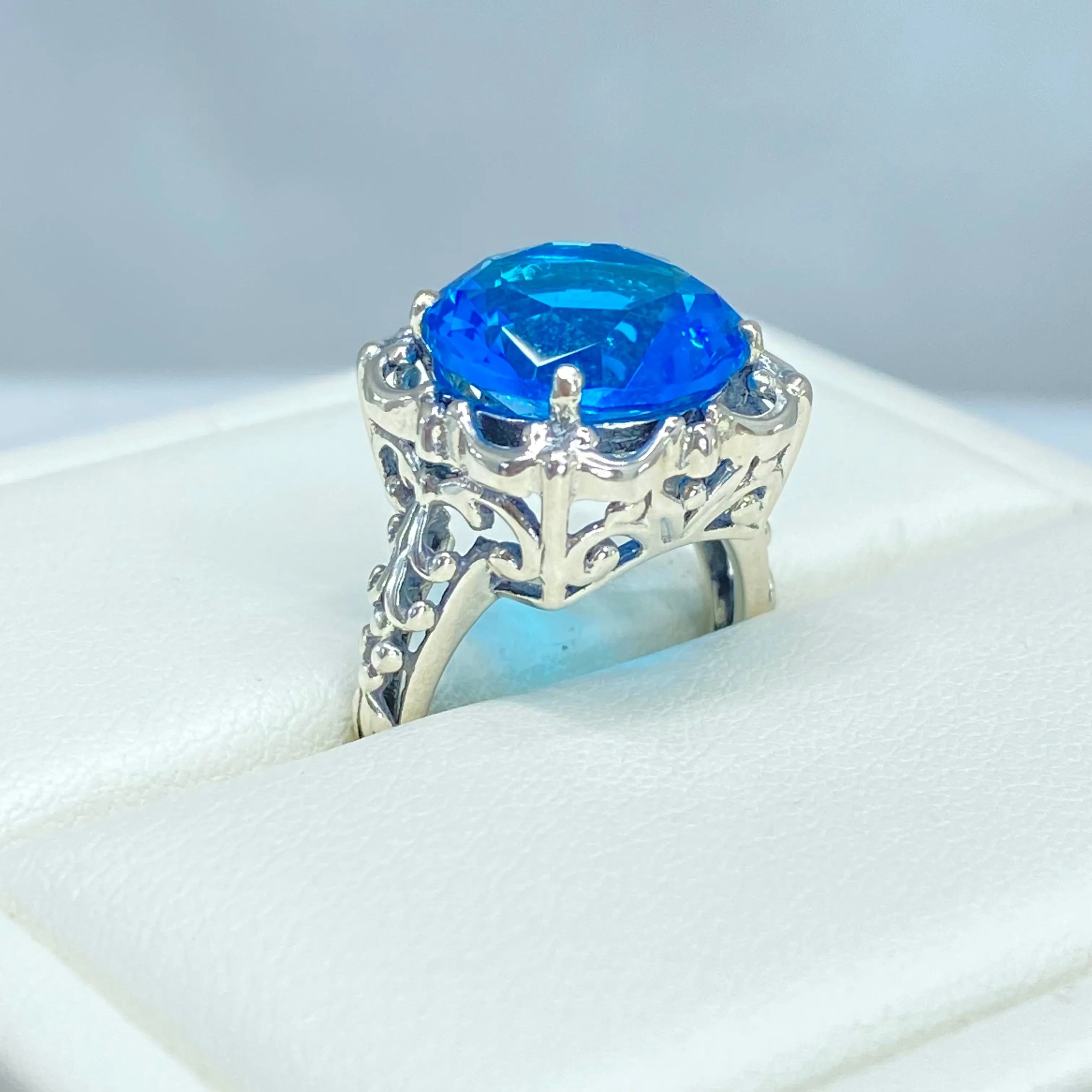Swiss Blue Topaz Victorian Ring #D103