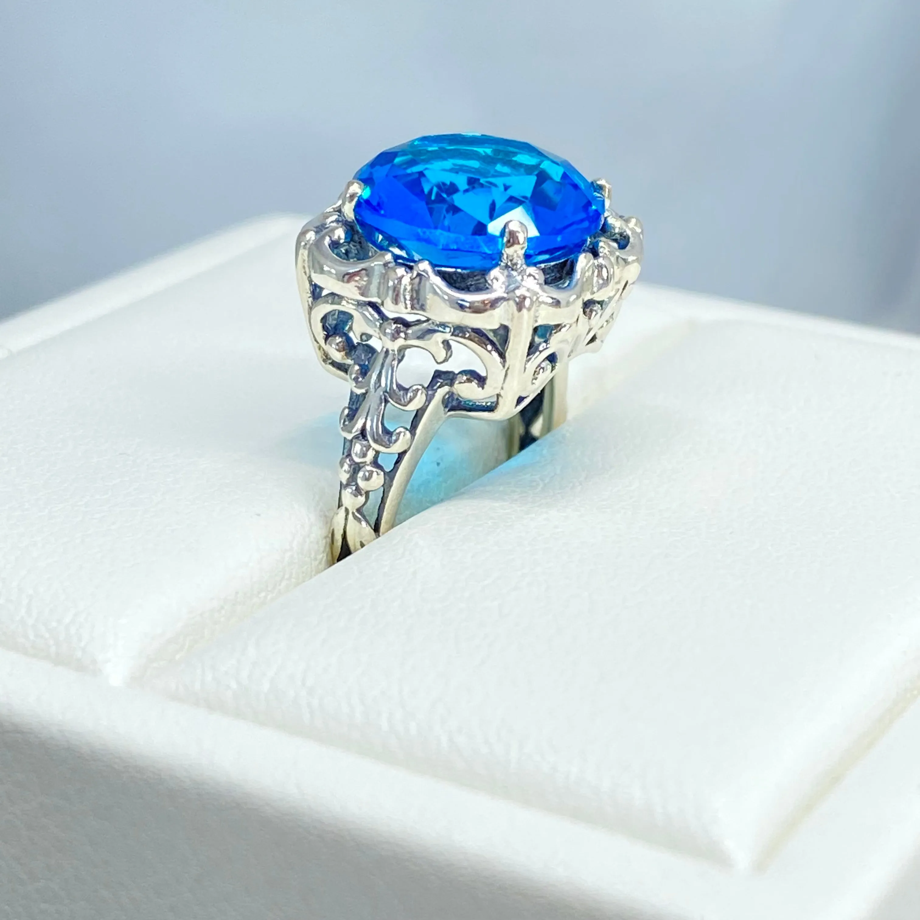Swiss Blue Topaz Victorian Ring #D103