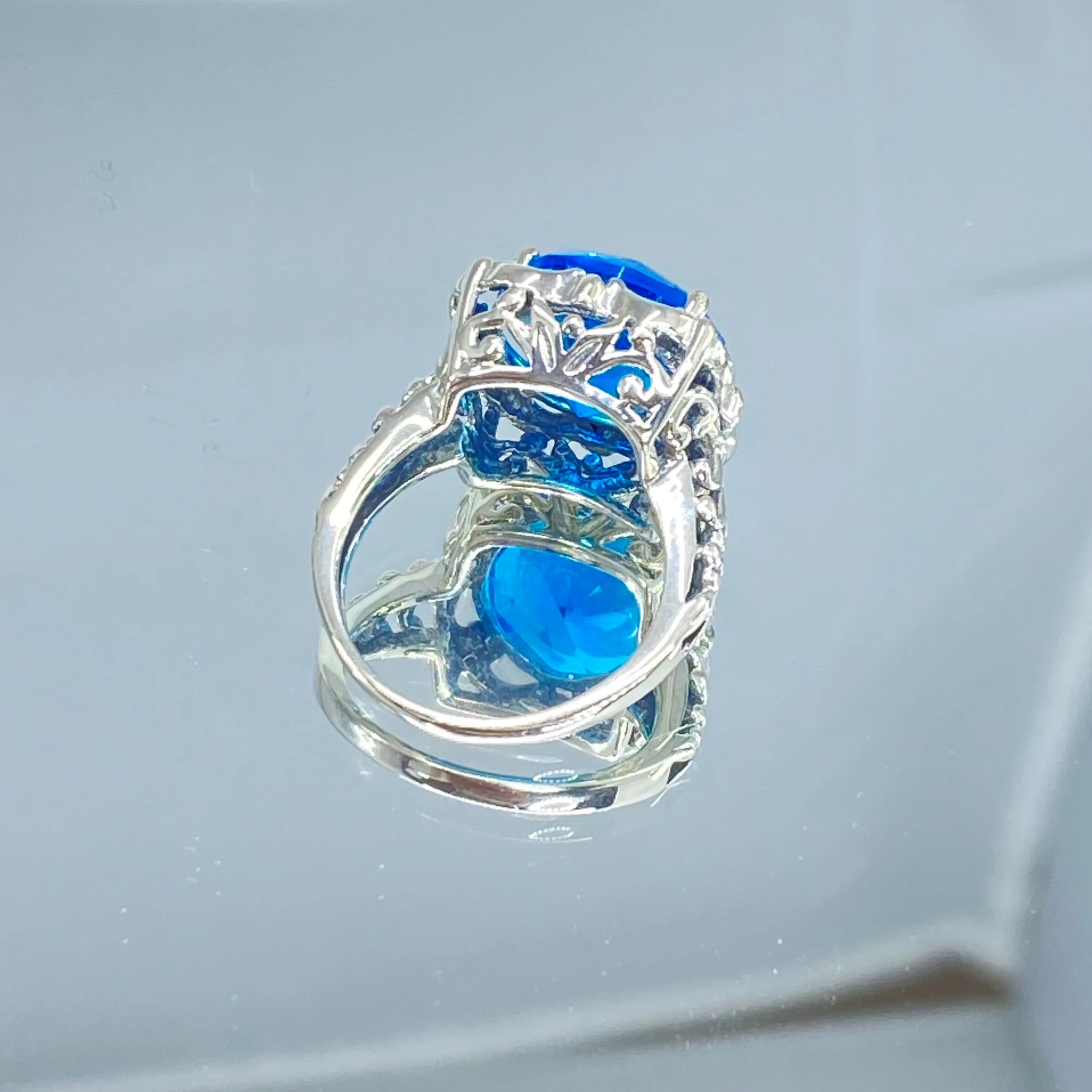 Swiss Blue Topaz Victorian Ring #D103