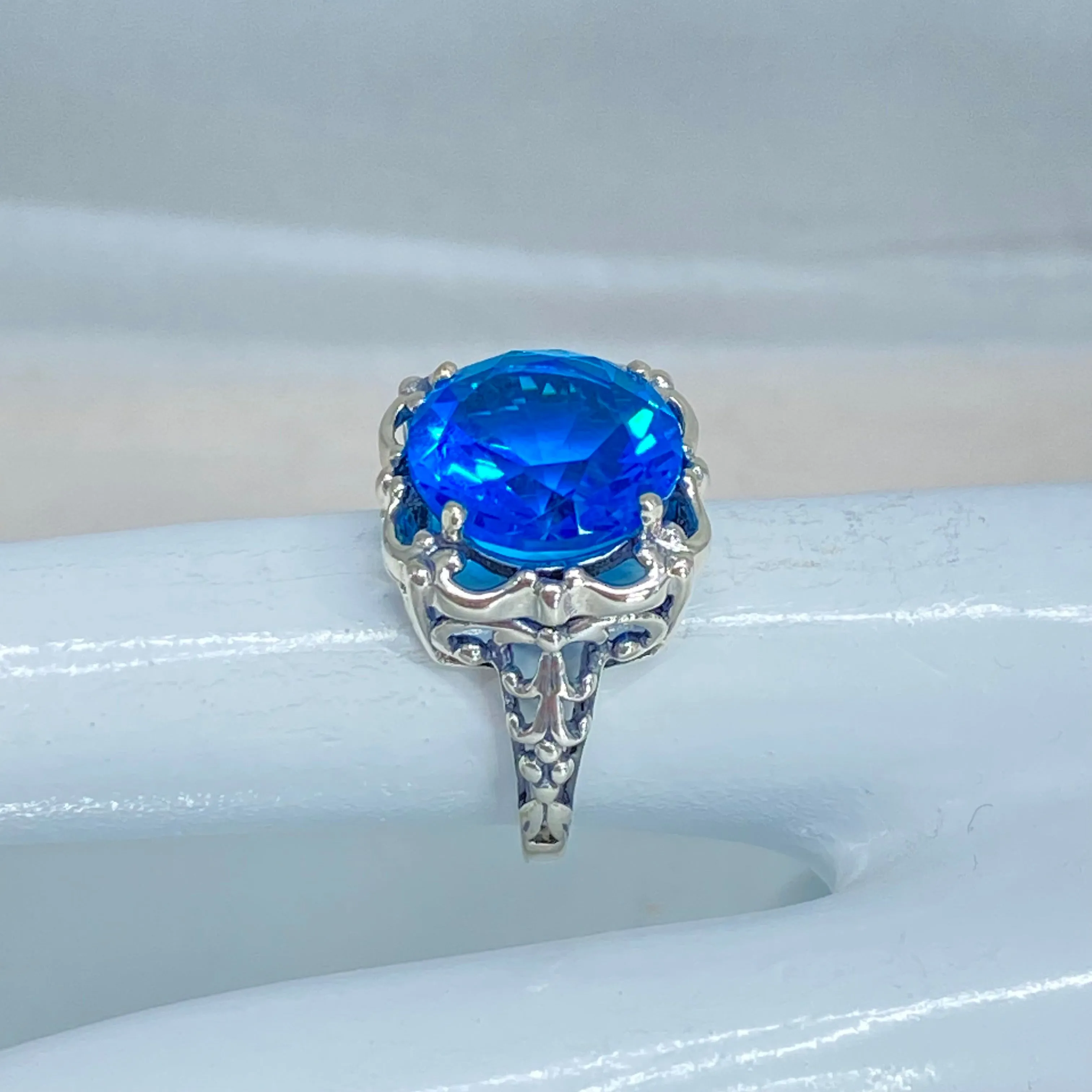 Swiss Blue Topaz Victorian Ring #D103