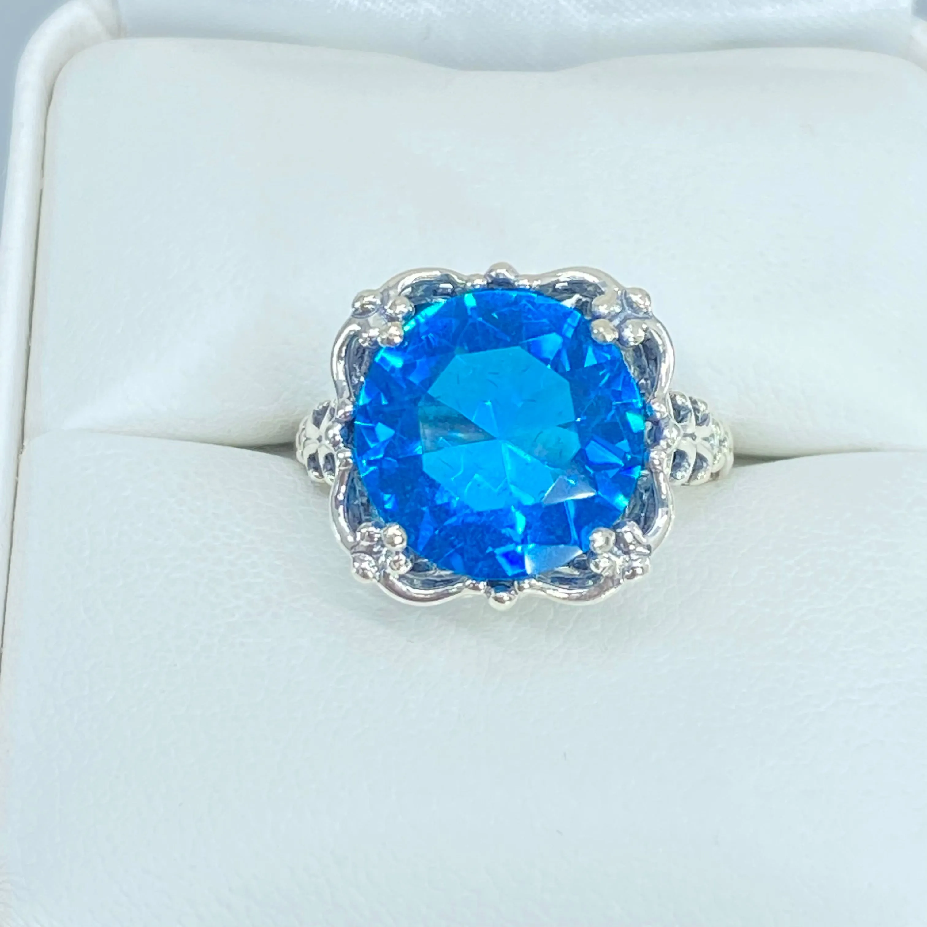 Swiss Blue Topaz Victorian Ring #D103