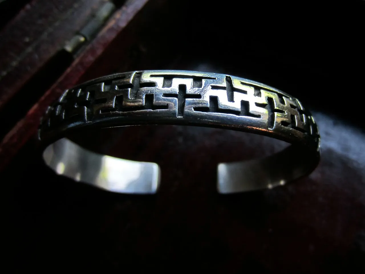 Tibetan Engraved Sterling Cuff Bracelet
