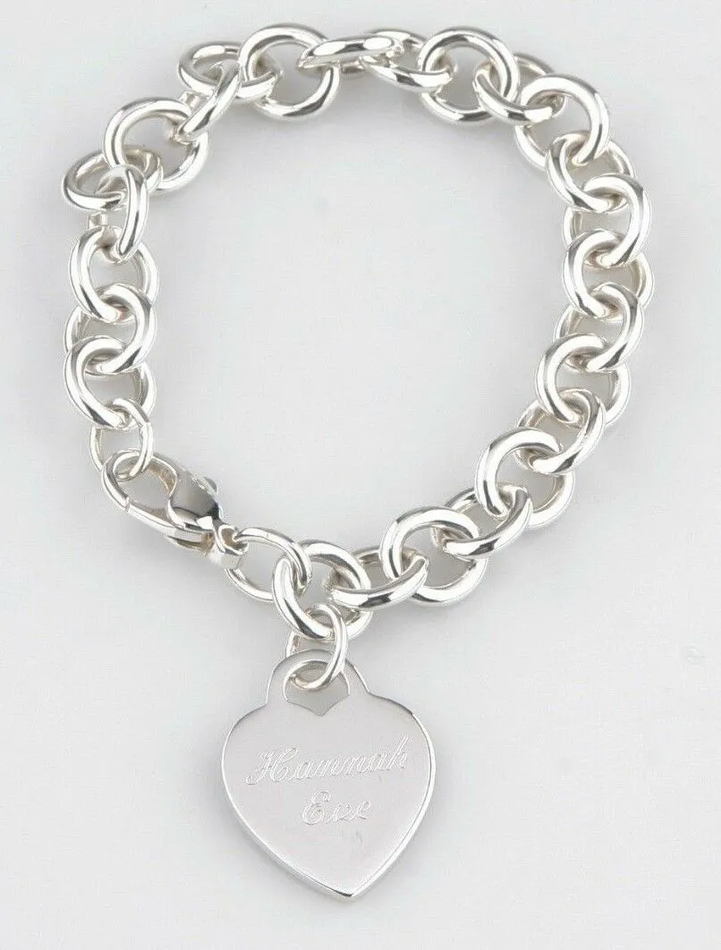Tiffany & Co. Sterling Silver Blank Heart Tag Charm Bracelet 7.5"