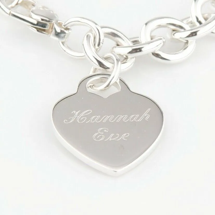 Tiffany & Co. Sterling Silver Blank Heart Tag Charm Bracelet 7.5"
