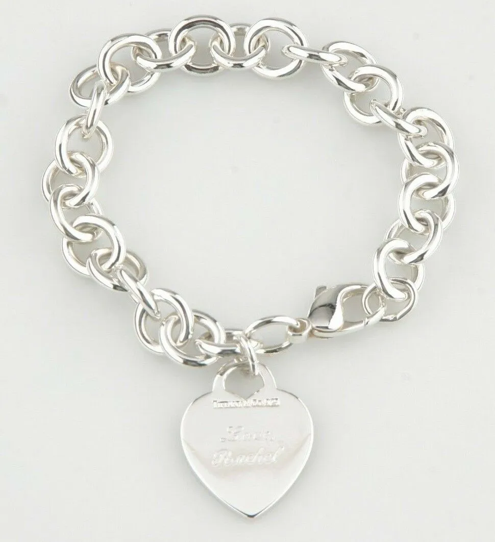 Tiffany & Co. Sterling Silver Blank Heart Tag Charm Bracelet 7.5"