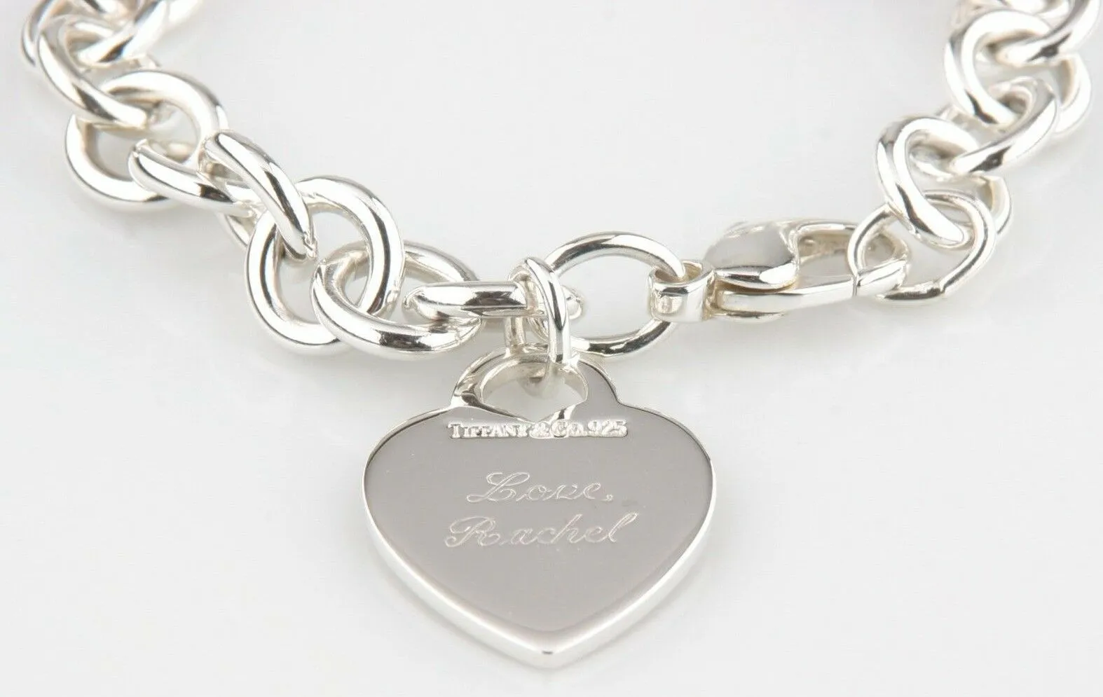 Tiffany & Co. Sterling Silver Blank Heart Tag Charm Bracelet 7.5"