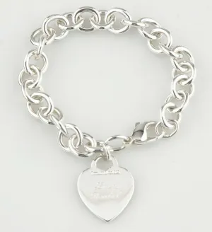 Tiffany & Co. Sterling Silver Blank Heart Tag Charm Bracelet 7.5"