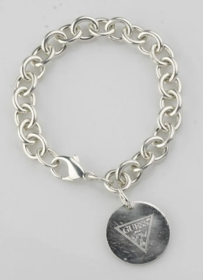 Tiffany & Co. Sterling Silver Round Tag Charm Bracelet w/ "GUESS" Logo