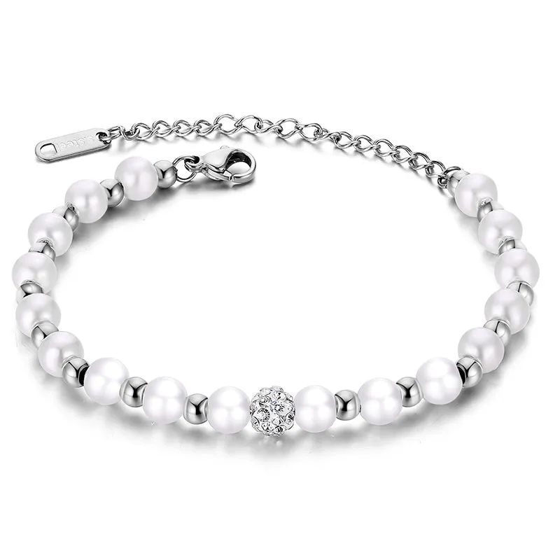 Titanium Steel Inlaid Zircon Bead Bracelet