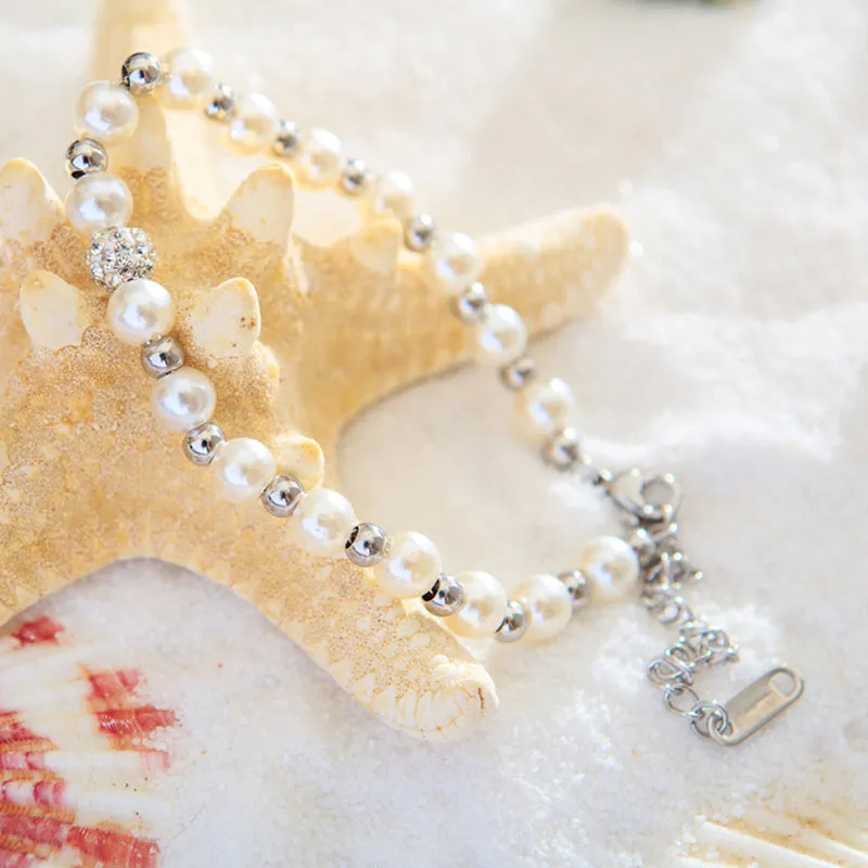 Titanium Steel Inlaid Zircon Bead Bracelet