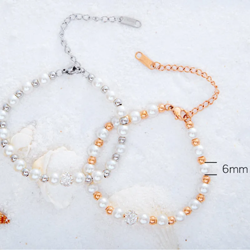 Titanium Steel Inlaid Zircon Bead Bracelet