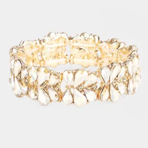 Topaz Crystal Teardrop Cluster Stretch Pageant Bracelet on Gold | Prom Bracelet | 484021