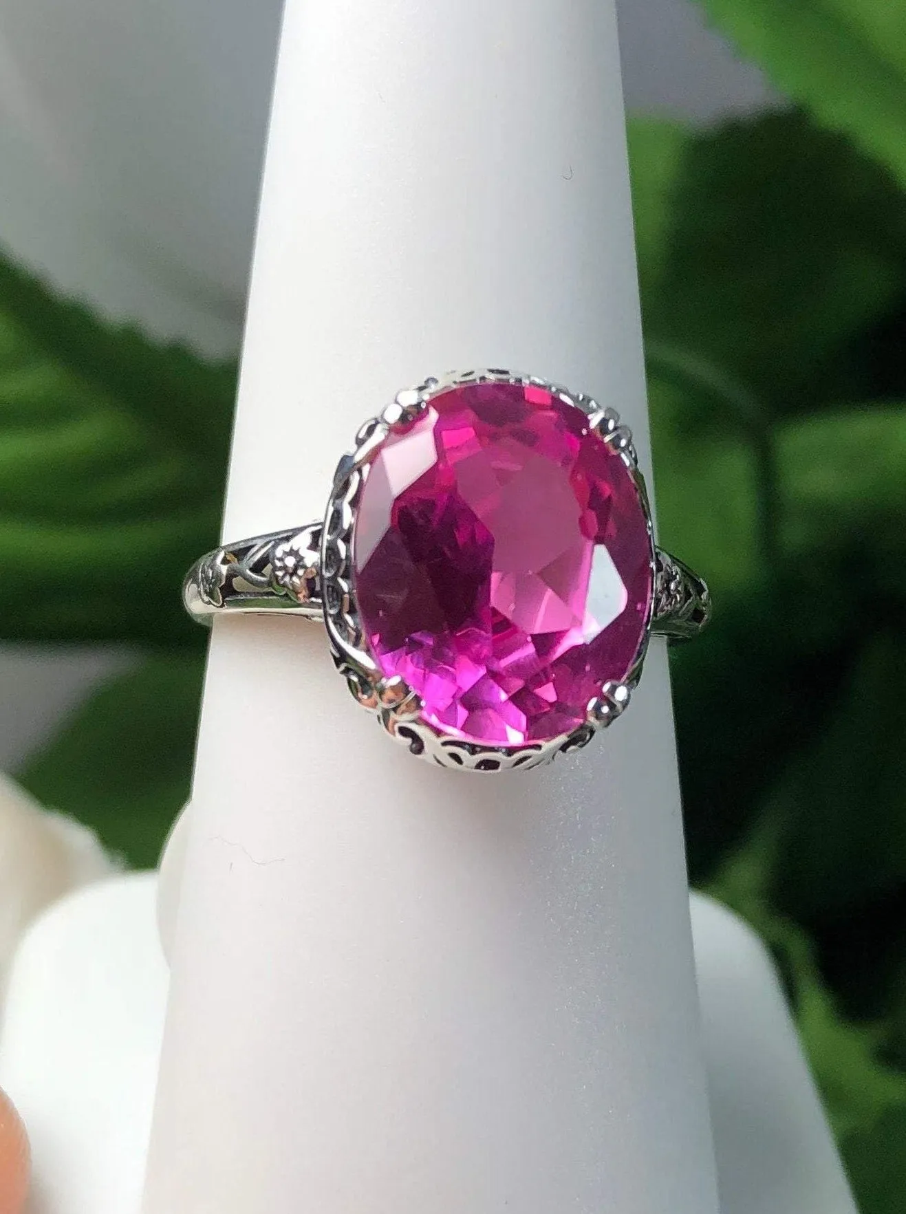 Topaz Ring, Natural Pink Gemstone, Edwardian Jewelry #D70z