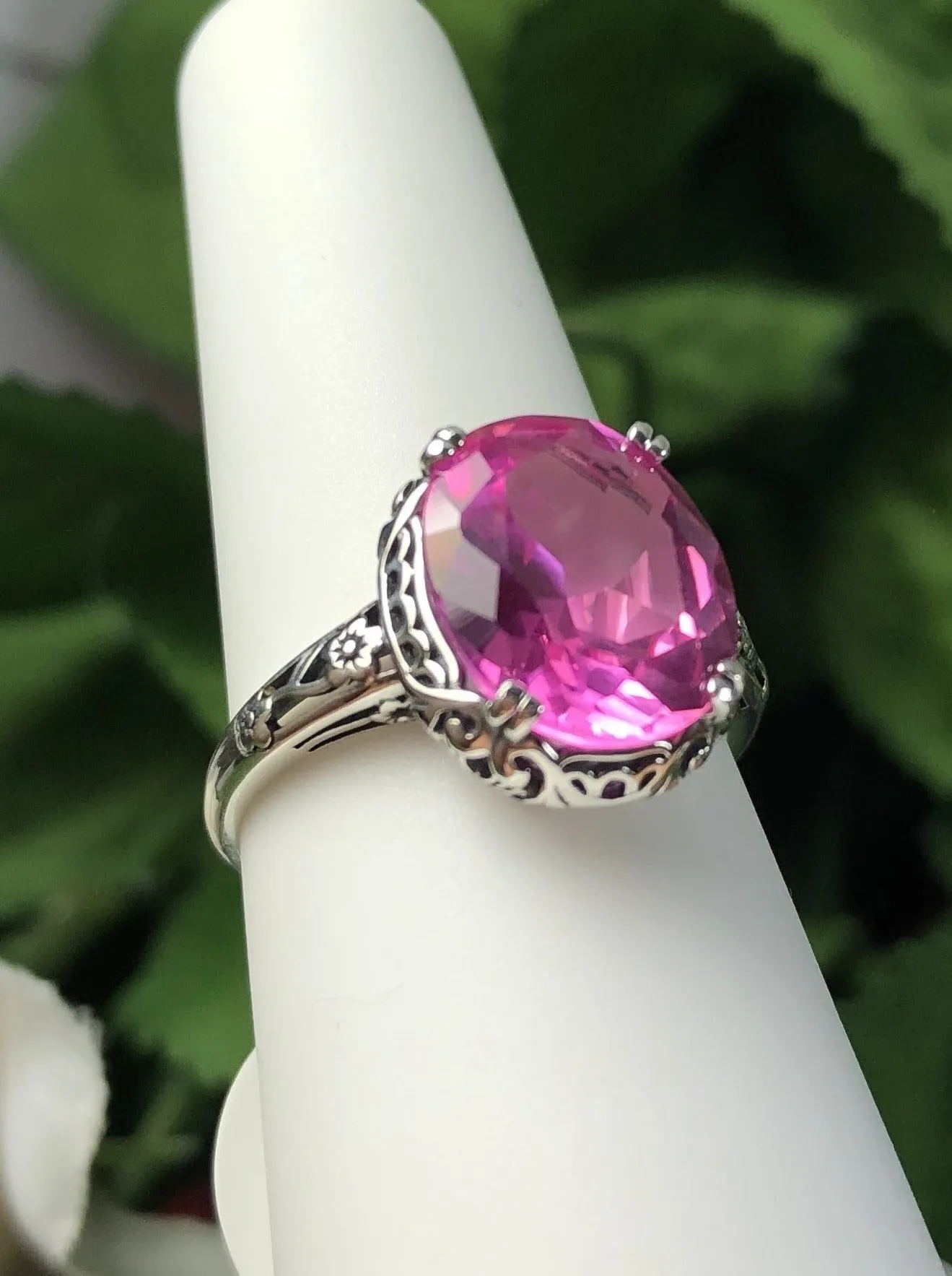 Topaz Ring, Natural Pink Gemstone, Edwardian Jewelry #D70z