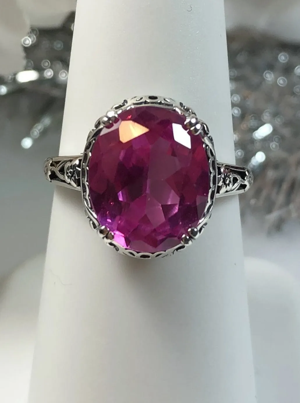Topaz Ring, Natural Pink Gemstone, Edwardian Jewelry #D70z