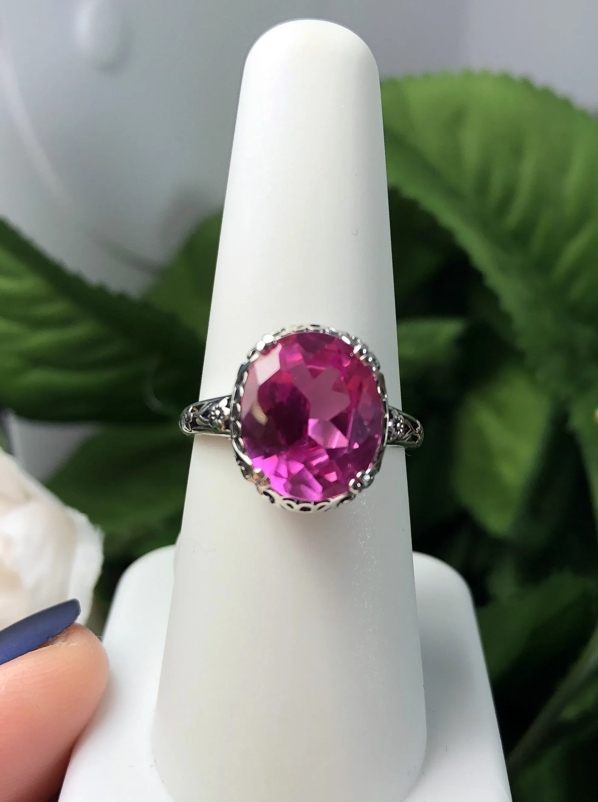 Topaz Ring, Natural Pink Gemstone, Edwardian Jewelry #D70z