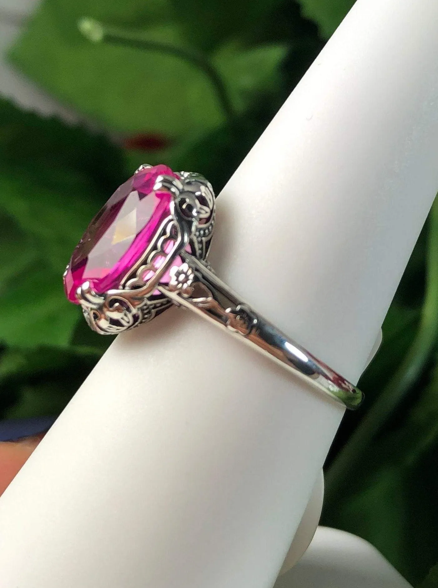Topaz Ring, Natural Pink Gemstone, Edwardian Jewelry #D70z