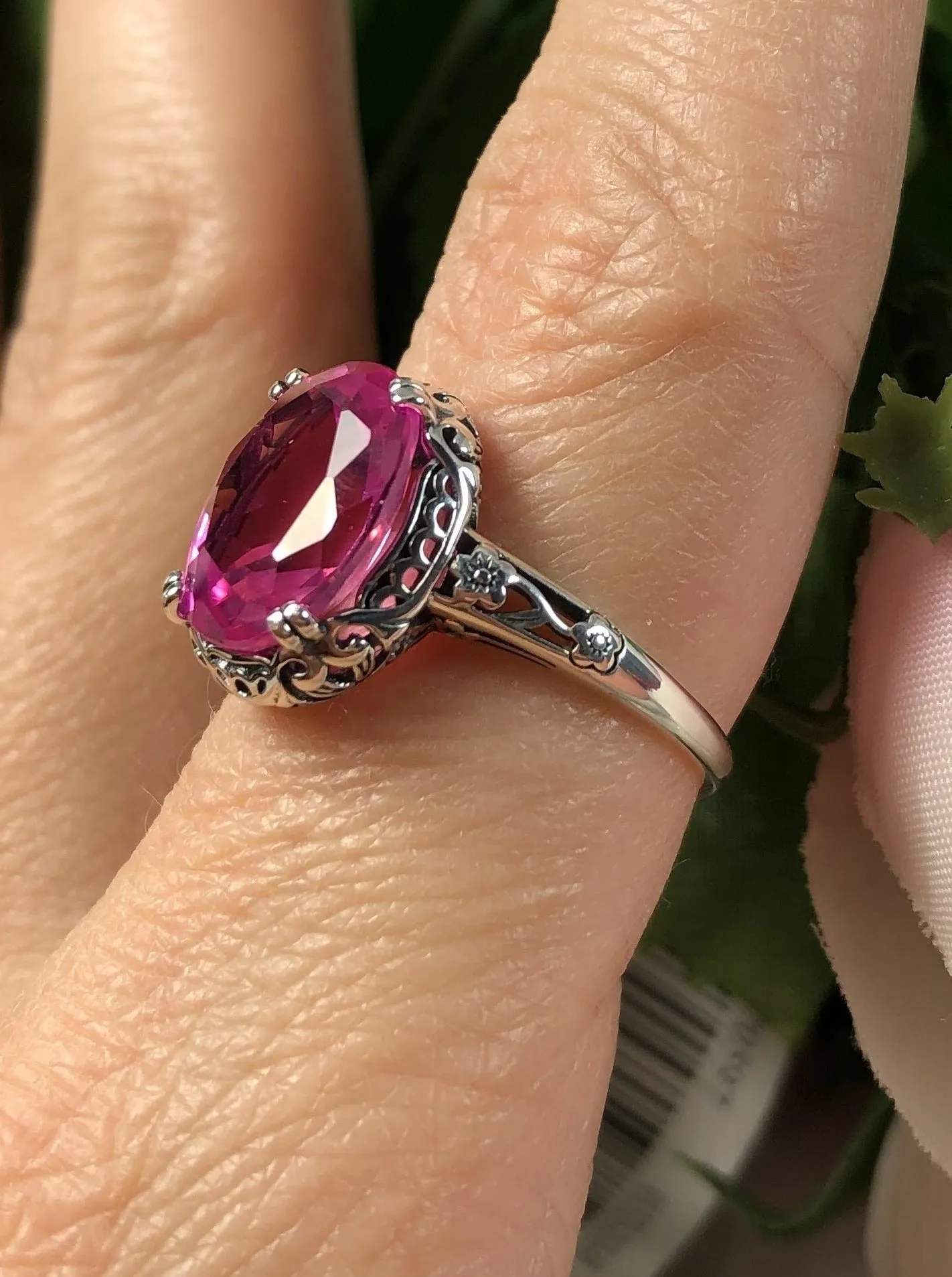 Topaz Ring, Natural Pink Gemstone, Edwardian Jewelry #D70z
