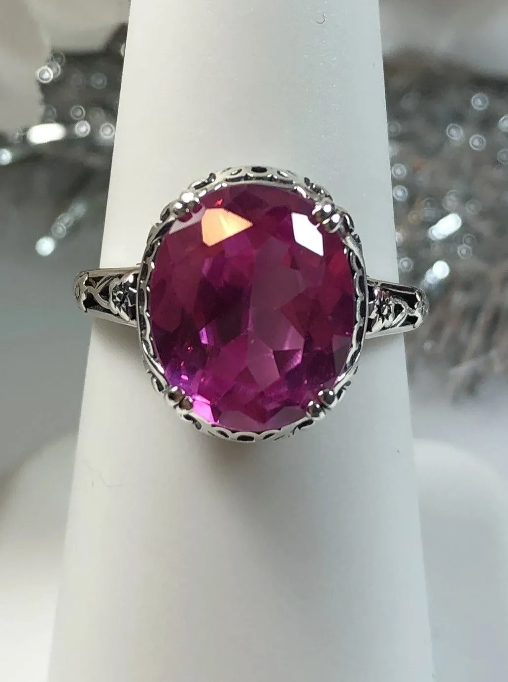 Topaz Ring, Natural Pink Gemstone, Edwardian Jewelry #D70z