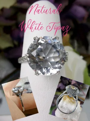Topaz Ring, Natural White Topaz Solitaire, Classic Victorian Jewelry #D37