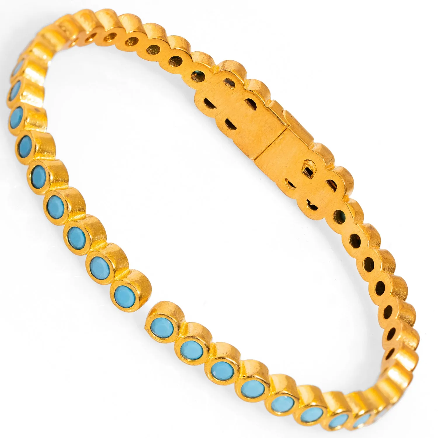 Turquoise Gemstone & Gold Dainty Bangle Bracelet