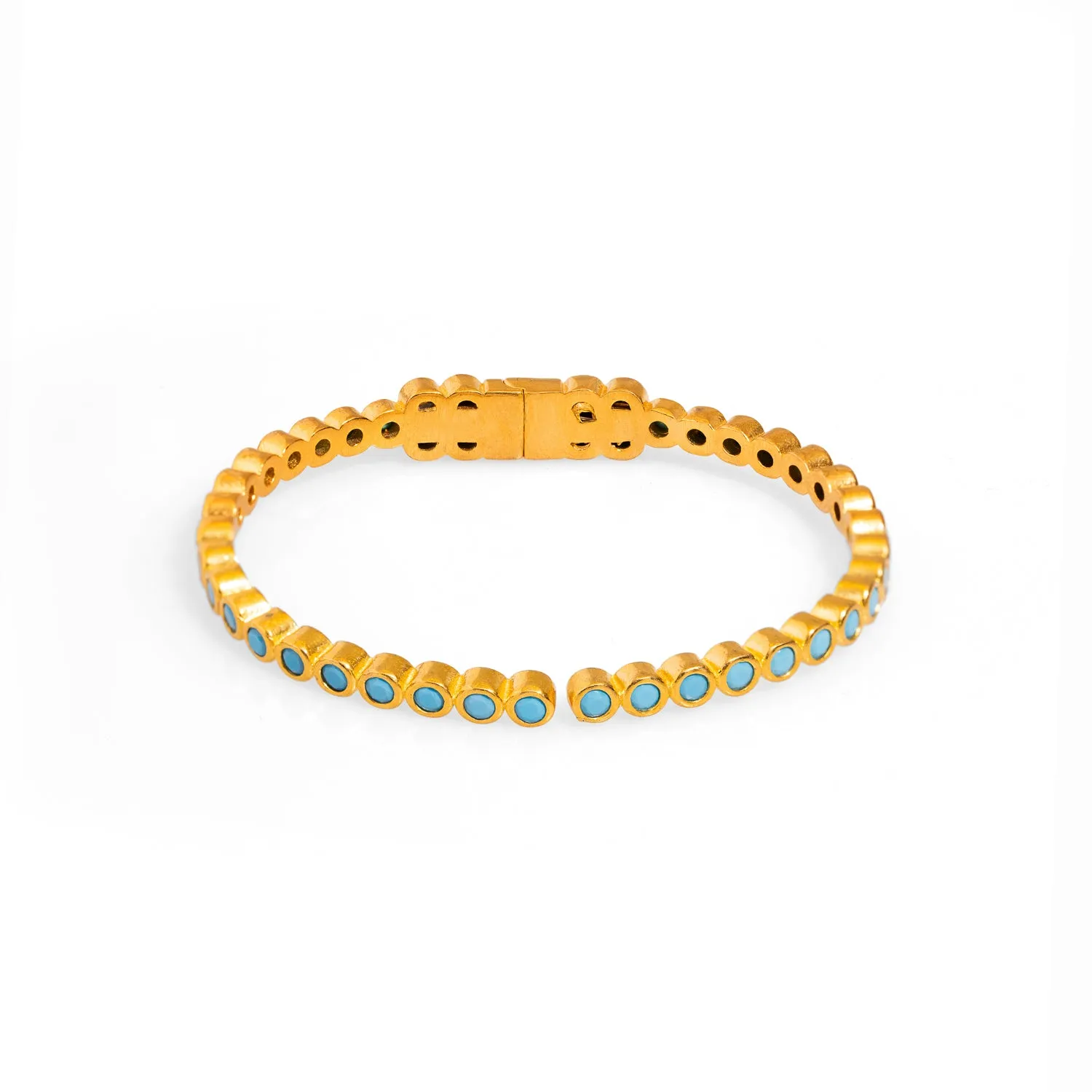 Turquoise Gemstone & Gold Dainty Bangle Bracelet