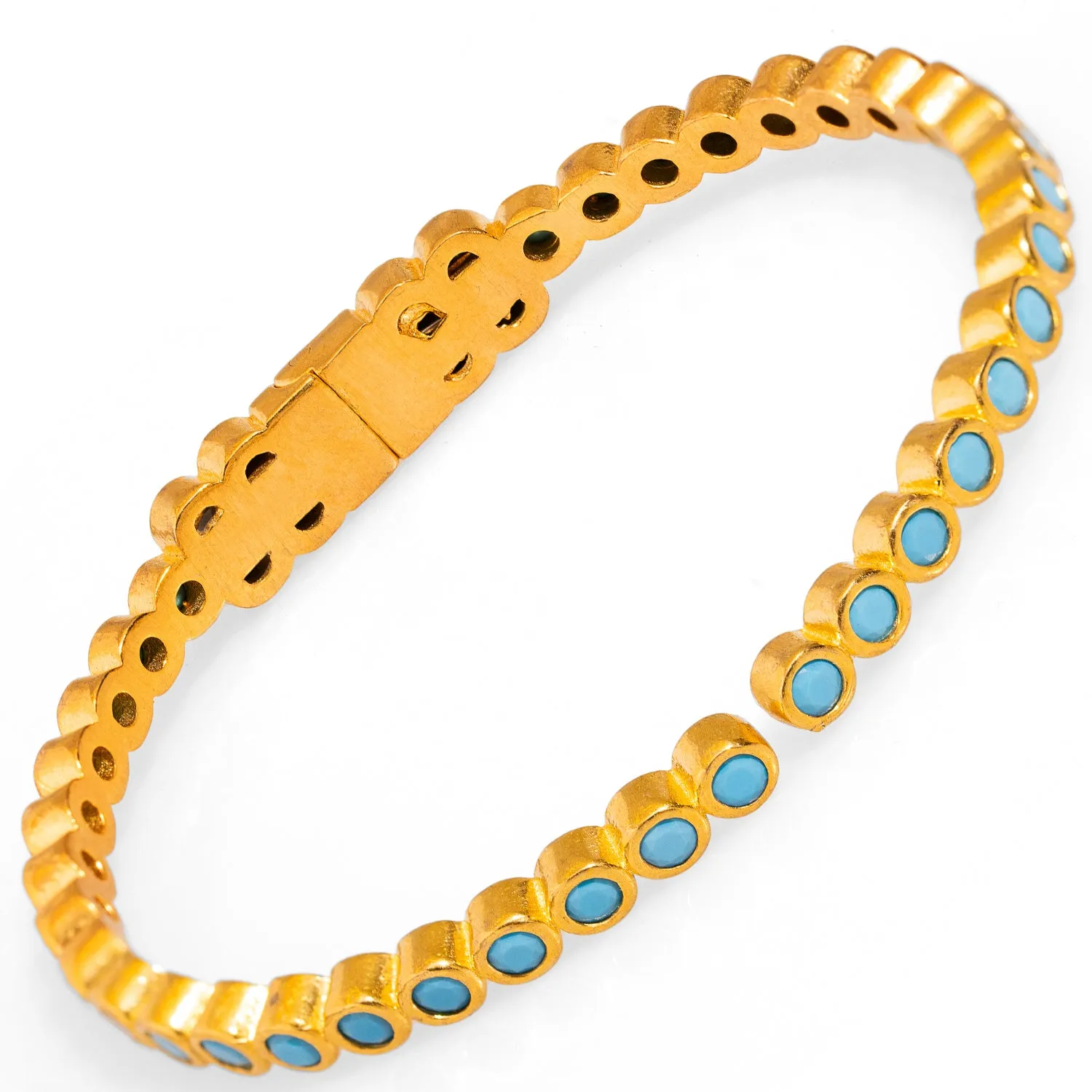 Turquoise Gemstone & Gold Dainty Bangle Bracelet
