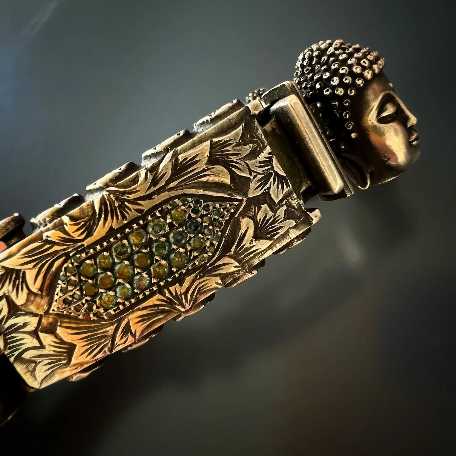 Unique Silver And Diamond Buddha Peace Bracelet