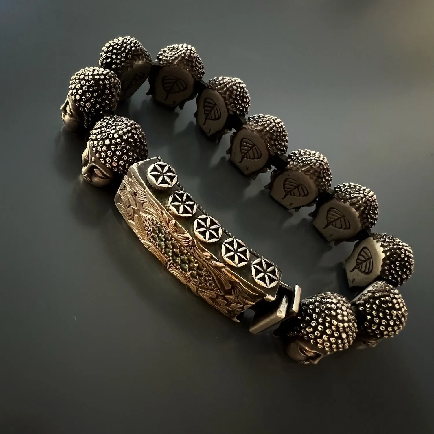 Unique Silver And Diamond Buddha Peace Bracelet